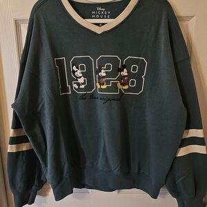 Disney Teal V-Neck Sweater with Mickey Mouse